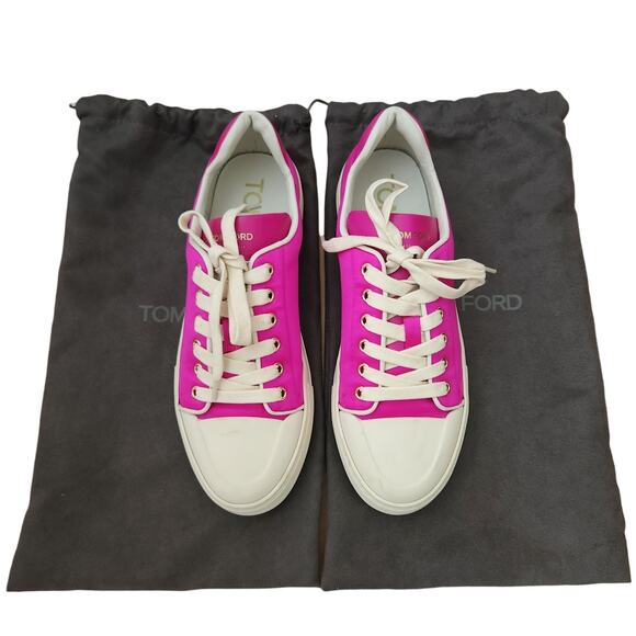 TOM FORD City satin cap toe metallic low top lace up hot pink sneakers Size 38 8 - Picture 12 of 14